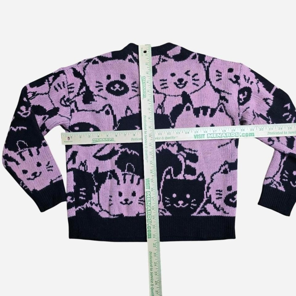 SHEIN‎ Womens Purple Black All Over Cat Print Knit Crewneck Sweater Size S Small - Picture 3 of 3